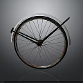 Vintage Bicycle Wheel With White Fender Black Spokes And Worn Hub In Dark Background