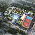 Modern School Building With Green Roof And Outdoor Courtyard For Student Activities
