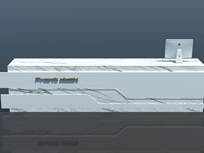 Elegant Marble Reception Desk Interior In Private Clinic With Computer Monitor 3d model
