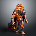 Mythical Lion Headed Warrior With Muscular Body Armor And Flowing Cloak Standing