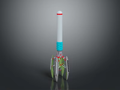 Space Rocket Design Featuring White Body Blue Section And Green Thrusters 3d model