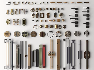 Various Stylish Handles in Metal Brass and Black Designs for Cabinets Drawers and Doors 3d model