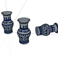 Three Decorative Ceramic Vases With Blue And White Traditional Patterns 3d model