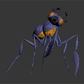 3D Mantis Insect Model With Purple Body Yellow Accents Large Eyes And Long Limbs
