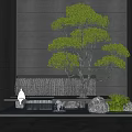 Contemporary Landscape Wall Design With Waterfall Green Tree Stone And Ambient Lighting