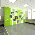 Green Wall Bookshelf with Open White Shelves Holding Books in Bright Study Space With Windows