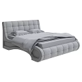 Modern Gray Upholstered Double Bed With Tufted Headboard And White Sheets 3d model