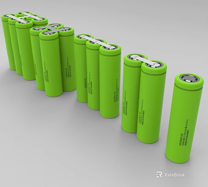 Green Cylindrical Batteries Neatly Arranged In Row For Rechargeable Energy Storage 3d model 