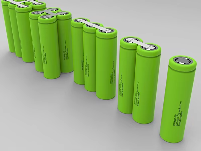 Green Cylindrical Batteries Neatly Arranged In Row For Rechargeable Energy Storage 3d model