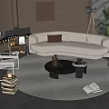 Sofa Coffee Table Combination Curved Sofa Coffee Table Leisure Chair Side Table Corner Table 3d model