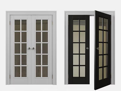 Modern Double Doors With Glass Panels White Black Closed Open Designs 3d model