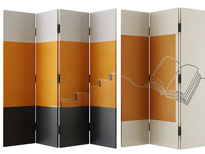 Artistic Room Divider Screen With Staircase Book Patterns And Color Blocks 3d model