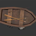 Wooden Boat Model Interior With Oars Life Ring And Anchor