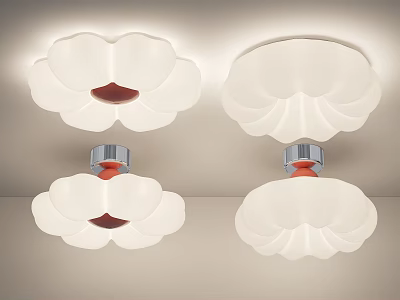 Modern Flower Shaped Ceiling Lights With White Shade Red Center And Silver Base 3d model