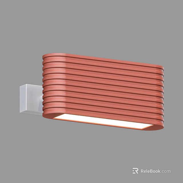 Modern Coral Red Striped Wall Lamp With White Bracket And Illuminated Light 3d model 