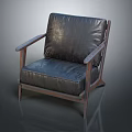 Dark Leather Single Sofa With Wooden Arms And Vintage Wooden Legs Design