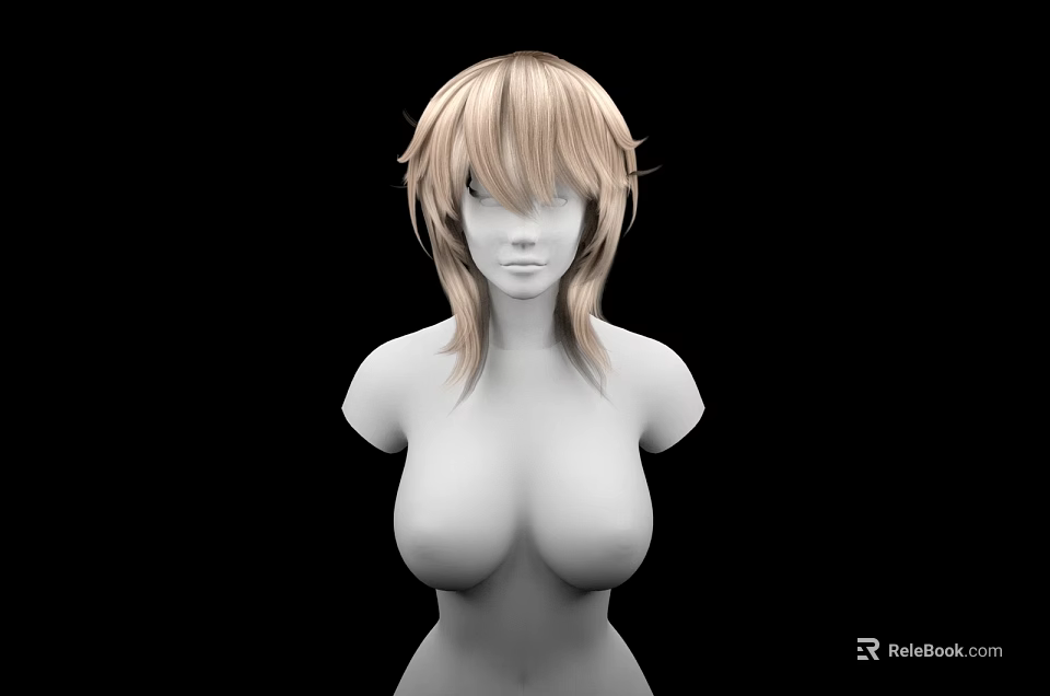 Game and Movie Character 3D Model Blonde Short Hair Faceless Upper Body Black Background 3d model 