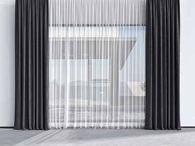 Modern Curtains Combination Of Sheer And Dark Panels 3d model