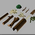 Assorted Natural Wood Materials Display With Logs Sticks Planks Branches And Green Accents