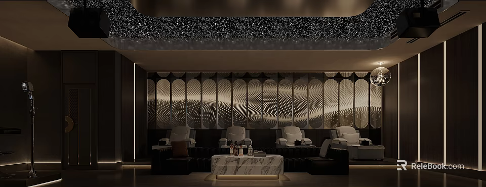 Modern KTV Interior Design With Luxury Sofa Seating And Ambient Lighting 3d model 