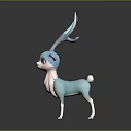 Cute Cartoon Blue Deer With Large Antlers Green Eyes White Belly Tail And Dark Background