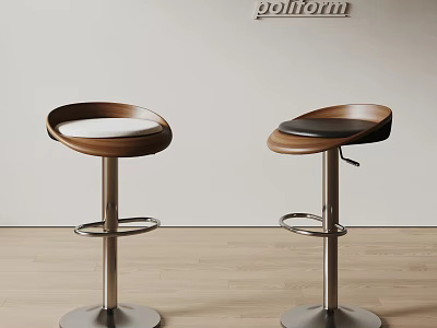 Poliform Bar Stools with Wooden Seats Black Leather Cushions and Metal Bases Modern Sleek Design 3d model