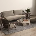 Outdoor Rattan Sofa Set With Upholstered Seats Matching Chairs And Wooden Coffee Table