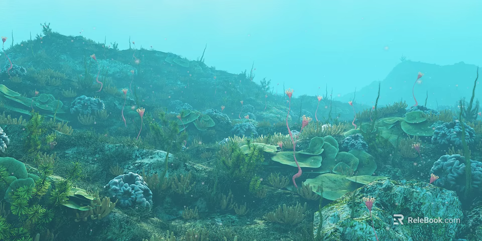 Underwater Scenic Landscape With Colorful Coral Green Seagrass And Pink Anemones 3d model 