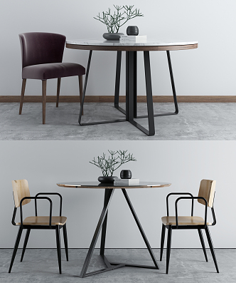 Nordic Dining Table and Chair Combination Round Dining Table and Chair 3d model