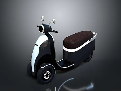 Vintage Black and White Scooter with Brown Seat Round Headlight and Classic Design 3d model