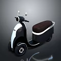 Vintage Black and White Scooter with Brown Seat Round Headlight and Classic Design