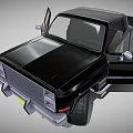 Black Classic Pickup Truck With Open Door Interior Seats And Alloy Wheels