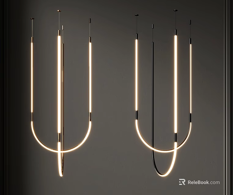 Modern U Shaped Chandeliers With LED Strips And Metal Frames For Interior Living Room 3d model 