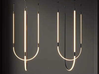 Modern U Shaped Chandeliers With LED Strips And Metal Frames For Interior Living Room 3d model