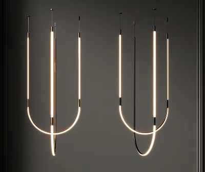 Modern U Shaped Chandeliers With LED Strips And Metal Frames For Interior Living Room 3d model