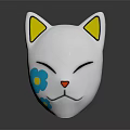 White Cat Face Mask With Yellow Ears Blue Flower And Red Nose Closed Eyes