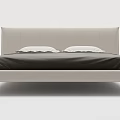 Modern Minimalist Double Bed With Light Colored Leather Headboard And Black White Bedding