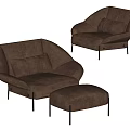 Two Brown Single Sofas With Ottoman And Black Metal Legs Modern Design 3d model