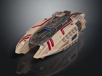 Futuristic Interstellar Spacecraft With Beige Red Stripes And Detailed Aerospace Structure 3d model