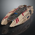 Futuristic Interstellar Spacecraft With Beige Red Stripes And Detailed Aerospace Structure