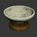 Elegant Carved Bowl Shaped Marble Sculpture with Textured Surface and Wooden Base