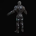Sci Fi Robot Character With Metallic Armor And Glowing Blue Elements For Game And Movie