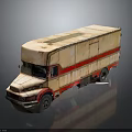 Vintage Box Truck With Beige Body And Red Striped Design On Dark Background