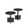 Stylish Black Round Coffee Tables With Geometric Marble Base And Smooth Surface 3d model