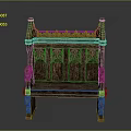 Antique Wooden Bench With Intricate Carved Backrest And Detailed Decorative Armrests