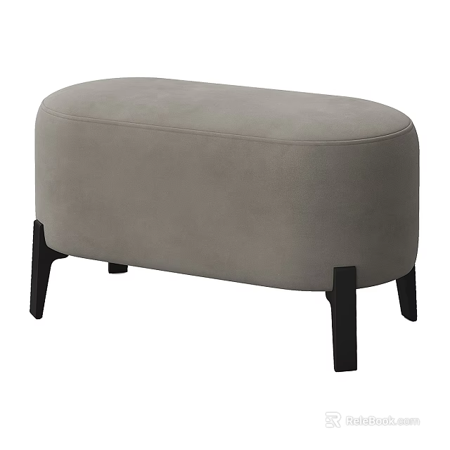 Modern Gray Upholstered Sofa Bench With Black Wooden Legs And Comfortable Seat 3d model 