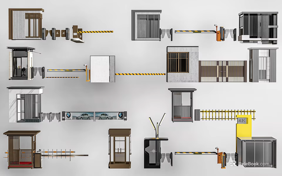 Different Automatic Gate Barrier Systems And Security Booths With Various Designs 3d model 