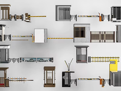 Different Automatic Gate Barrier Systems And Security Booths With Various Designs 3d model