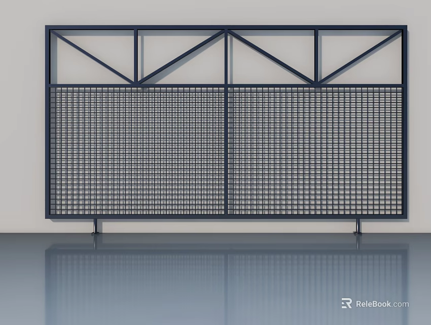 Double Panel Swing Door With Metal Frame And Grid Design For Home Interior 3d model 