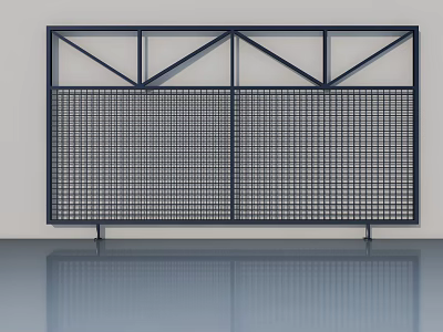 Double Panel Swing Door With Metal Frame And Grid Design For Home Interior 3d model